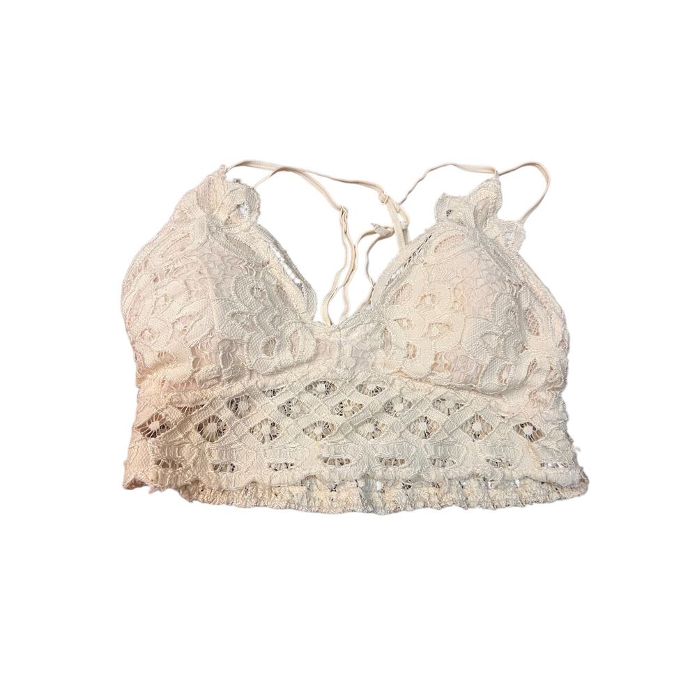 Anemone Lace Bralette Womens Size Small Cream Strappy Back Pullover Bra Boho